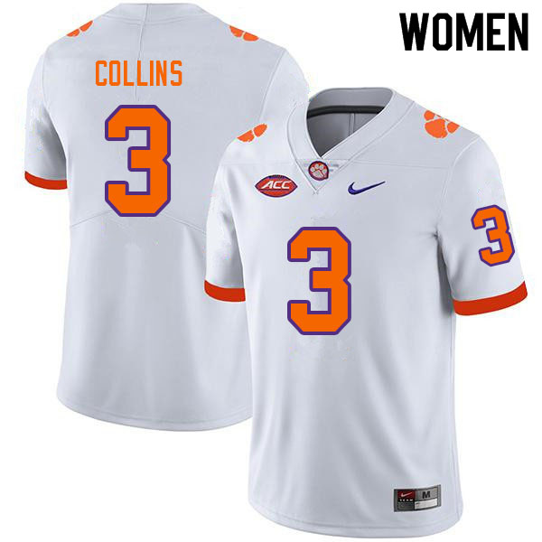 Women #3 Dacari Collins Clemson Tigers College Football Jerseys Sale-White